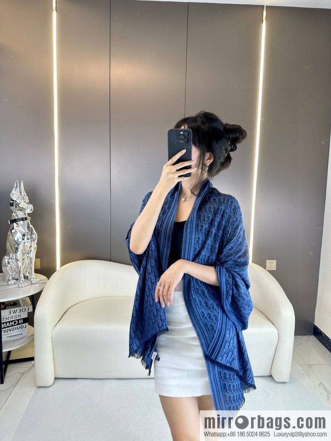 DIOR old flower silk cashmere long towel