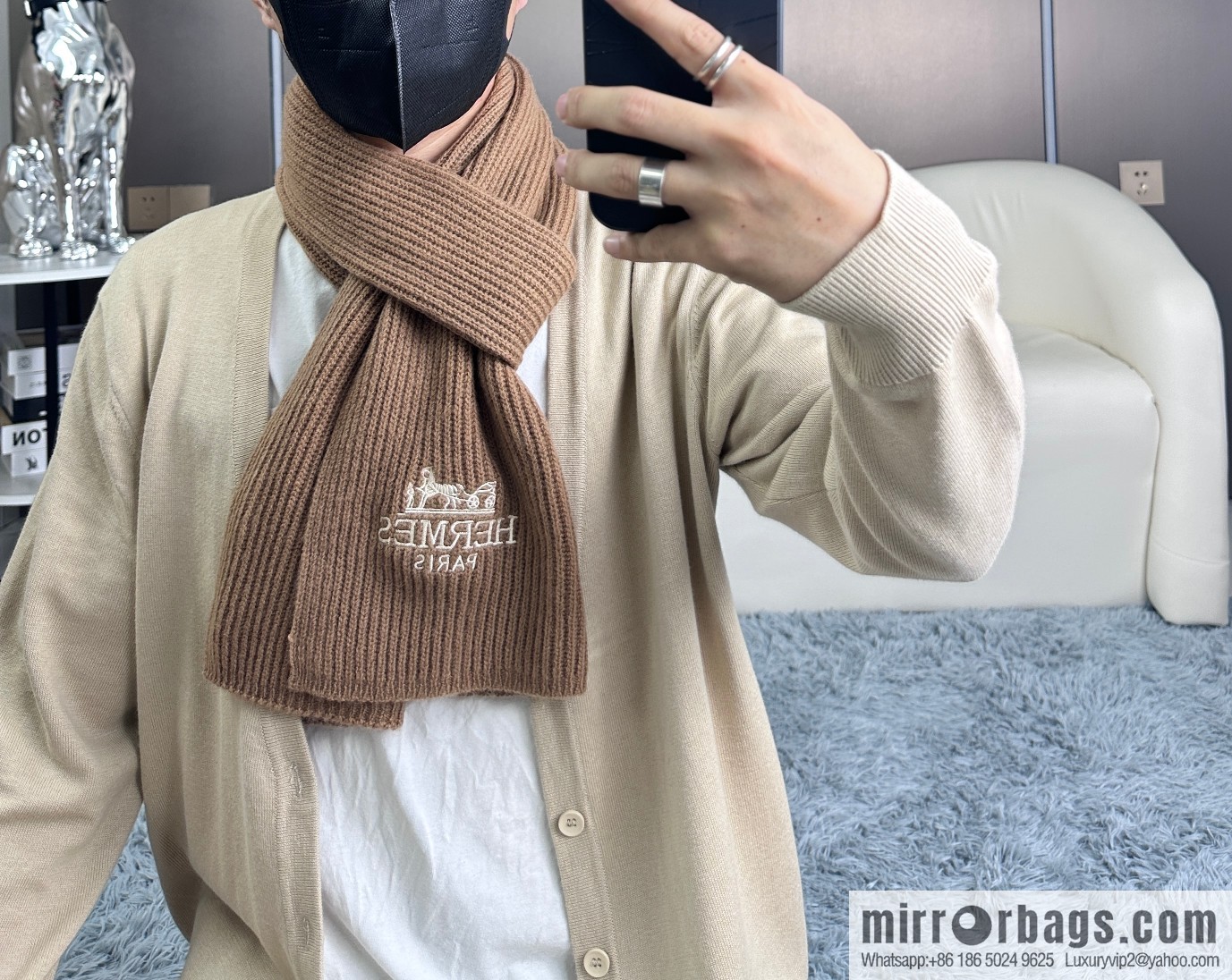 Hermès 2023 official website latest men's and women's knitted scarves