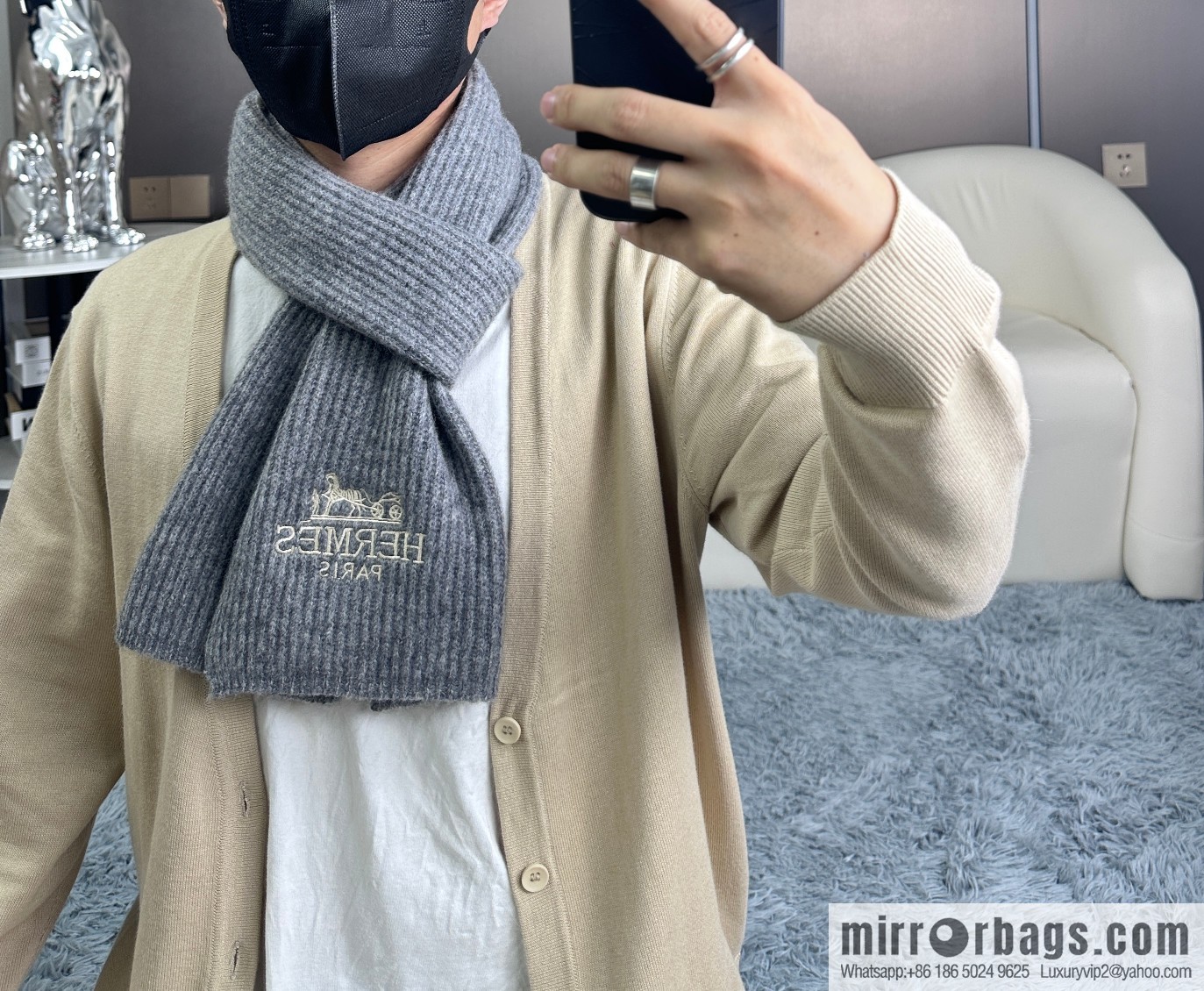 Hermès 2023 official website latest men's and women's knitted scarves
