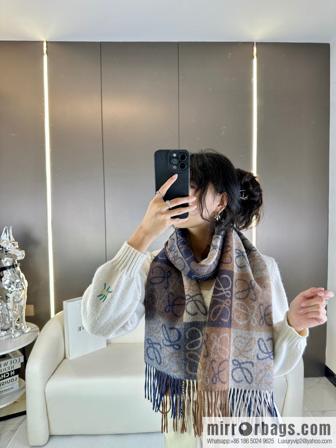LOEWE's new two-color checkerboard, wool cashmere, scarf