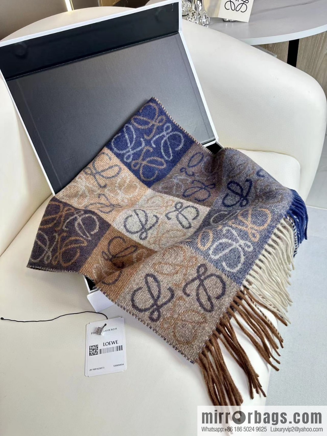 LOEWE's new two-color checkerboard, wool cashmere, scarf