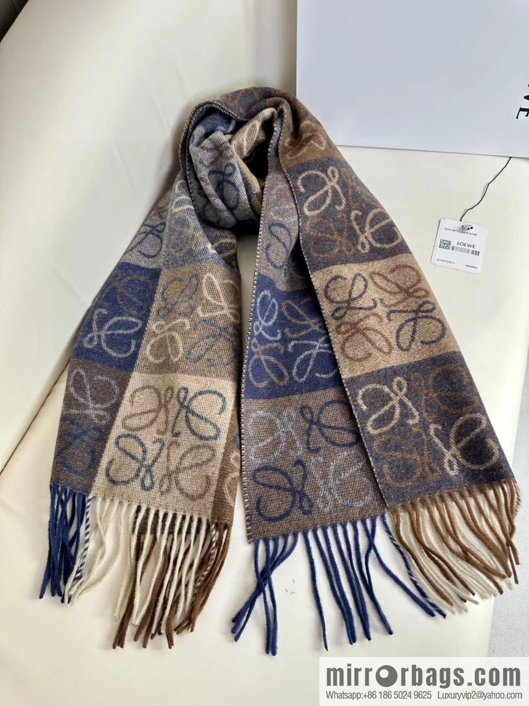 LOEWE's new two-color checkerboard, wool cashmere, scarf