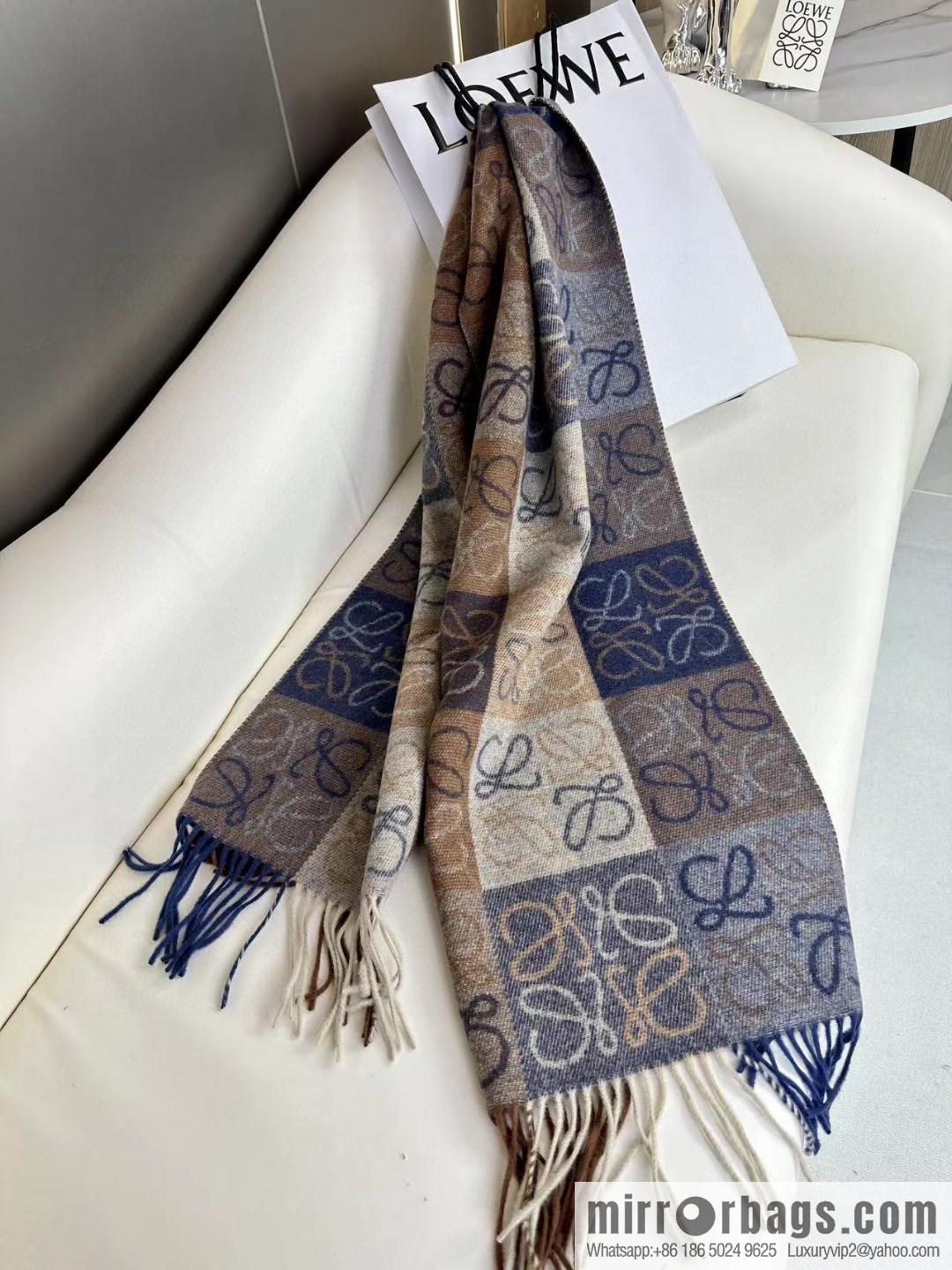 LOEWE's new two-color checkerboard, wool cashmere, scarf
