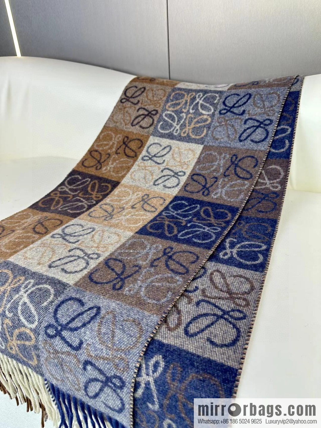 LOEWE's new two-color checkerboard, wool cashmere, scarf