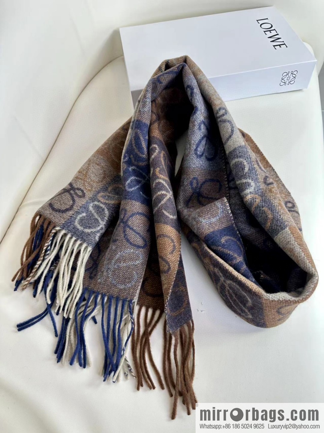 LOEWE's new two-color checkerboard, wool cashmere, scarf