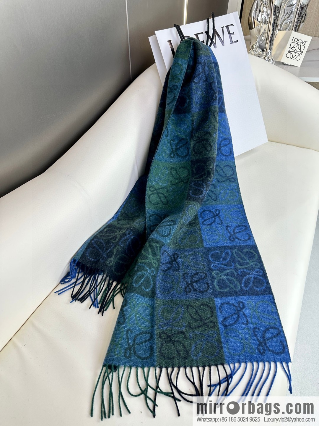 LOEWE's new two-color checkerboard, wool cashmere, scarf