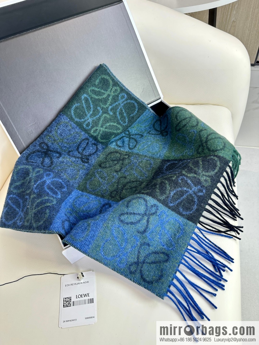 LOEWE's new two-color checkerboard, wool cashmere, scarf