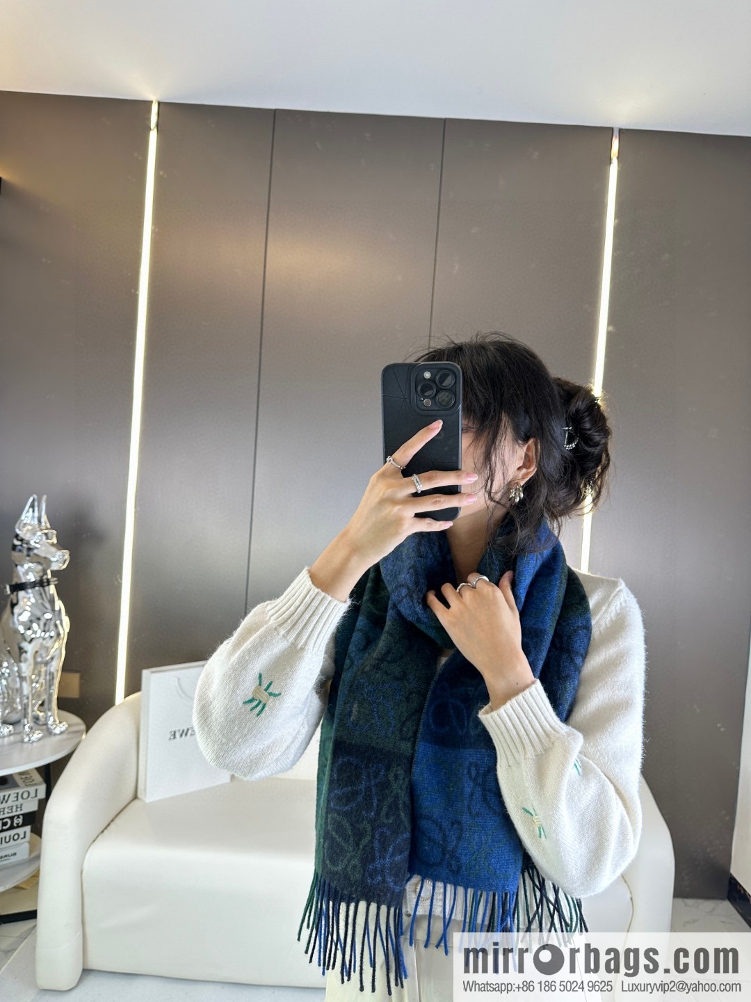 LOEWE's new two-color checkerboard, wool cashmere, scarf