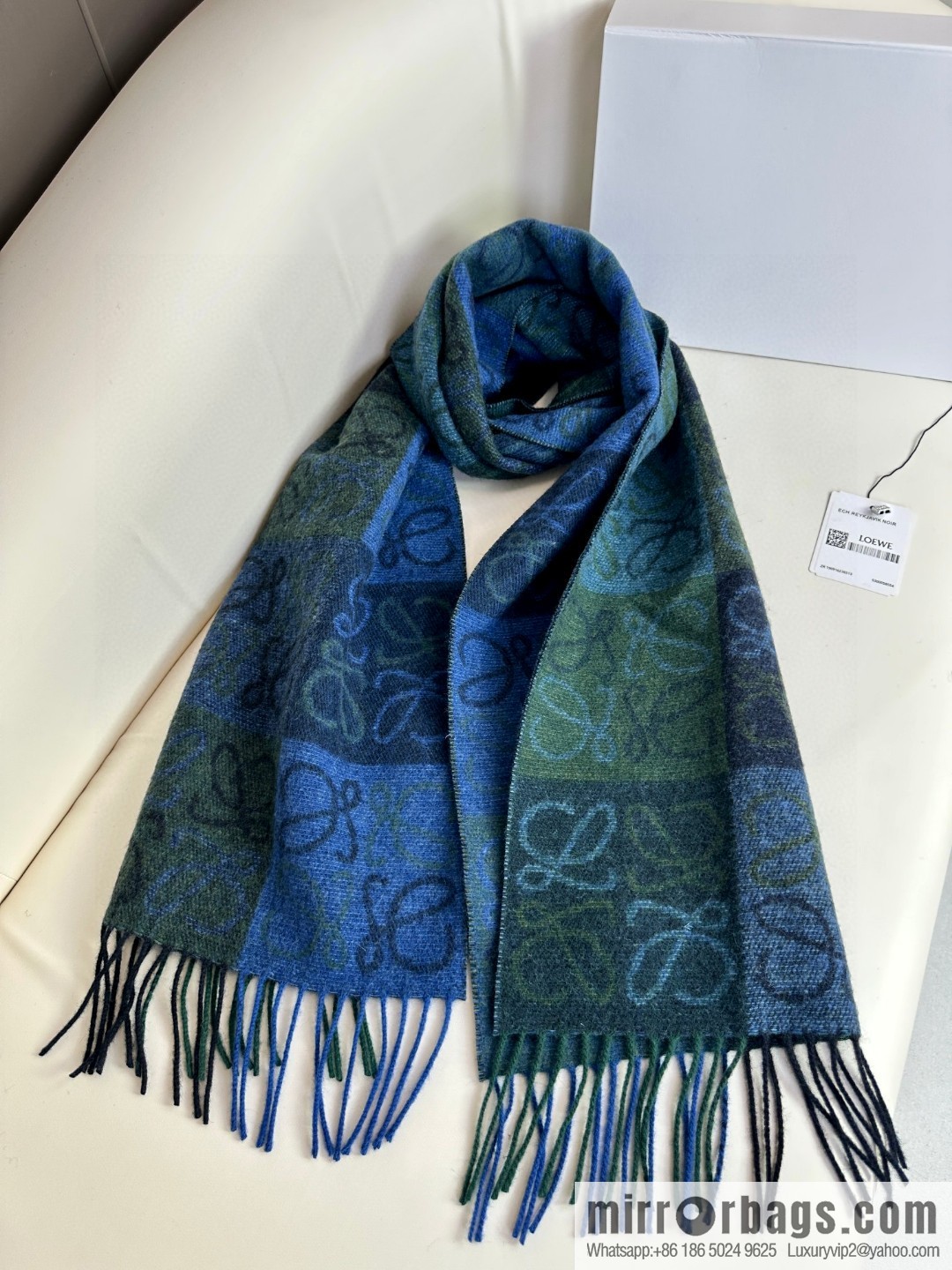 LOEWE's new two-color checkerboard, wool cashmere, scarf