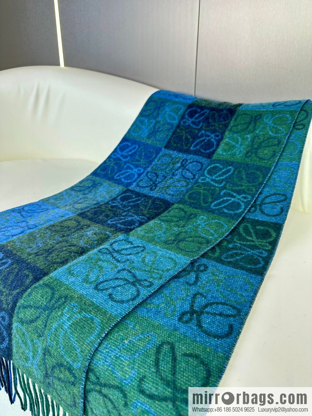 LOEWE's new two-color checkerboard, wool cashmere, scarf