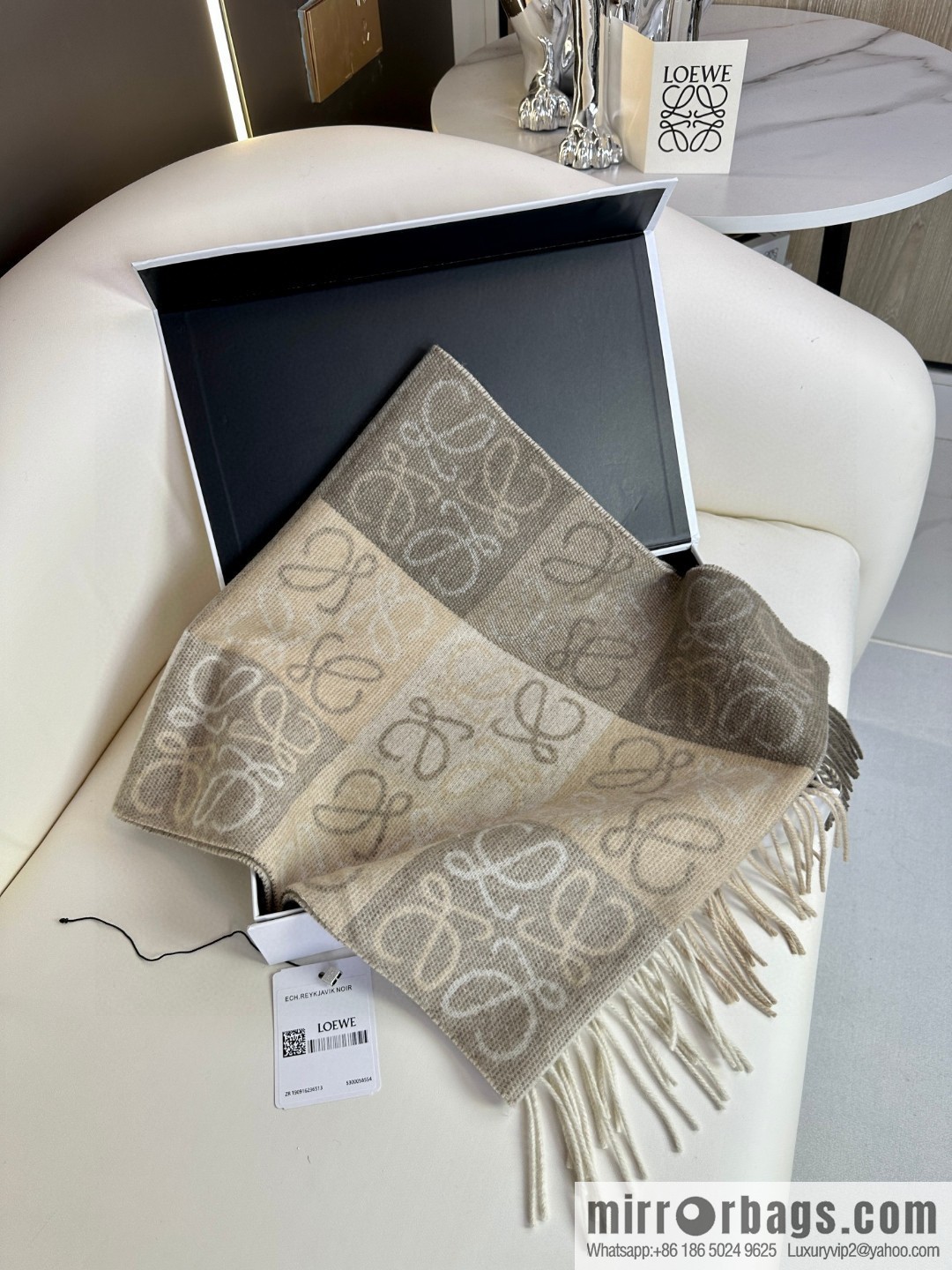 LOEWE's new two-color checkerboard, wool cashmere, scarf