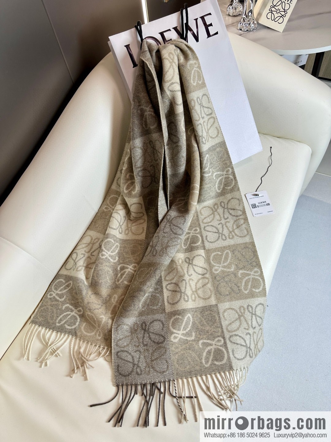 LOEWE's new two-color checkerboard, wool cashmere, scarf