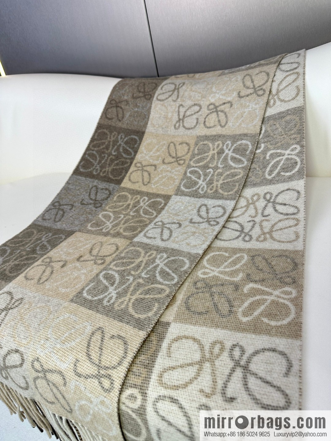LOEWE's new two-color checkerboard, wool cashmere, scarf