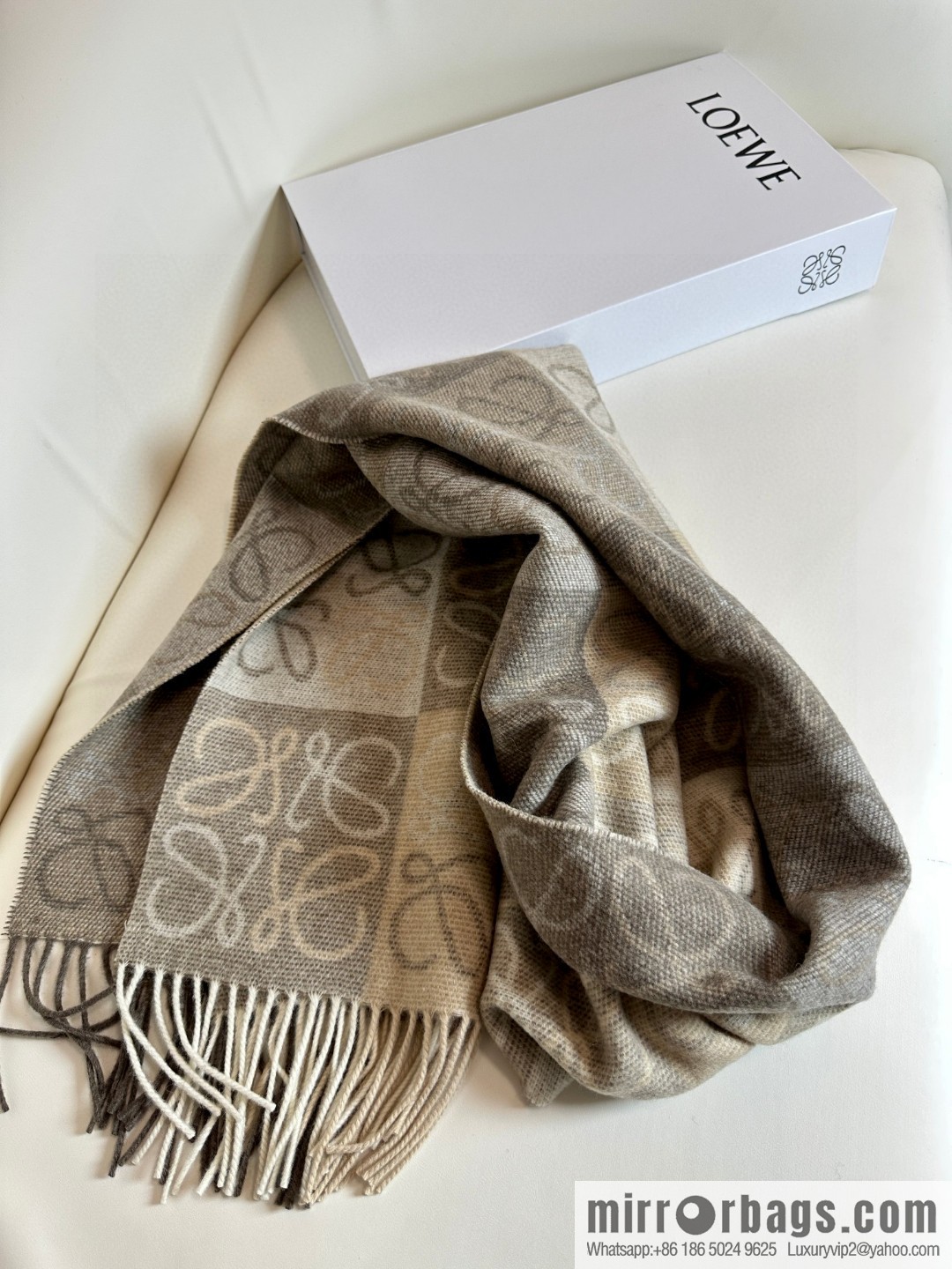 LOEWE's new two-color checkerboard, wool cashmere, scarf