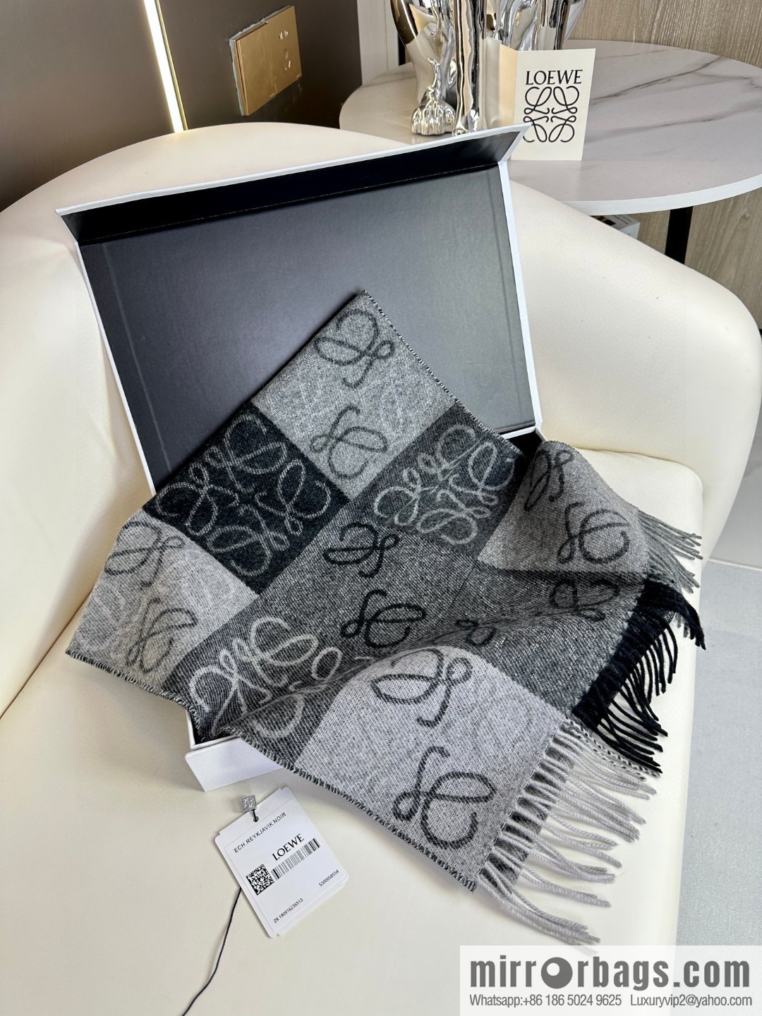 LOEWE's new two-color checkerboard, wool cashmere, scarf