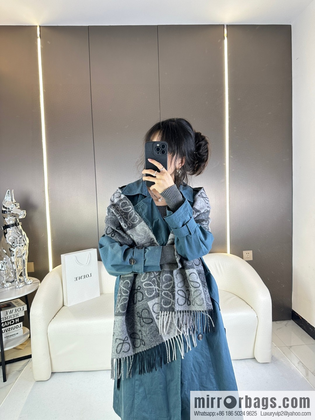 LOEWE's new two-color checkerboard, wool cashmere, scarf