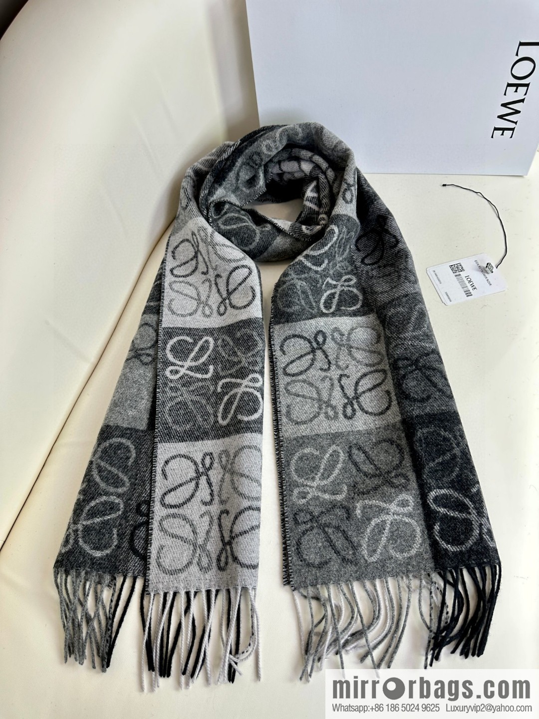 LOEWE's new two-color checkerboard, wool cashmere, scarf