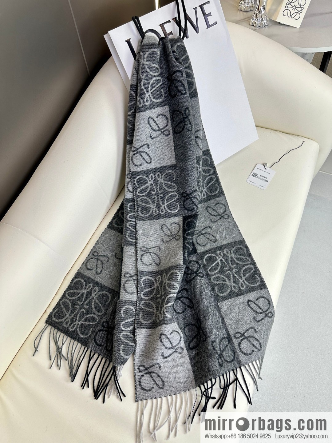 LOEWE's new two-color checkerboard, wool cashmere, scarf