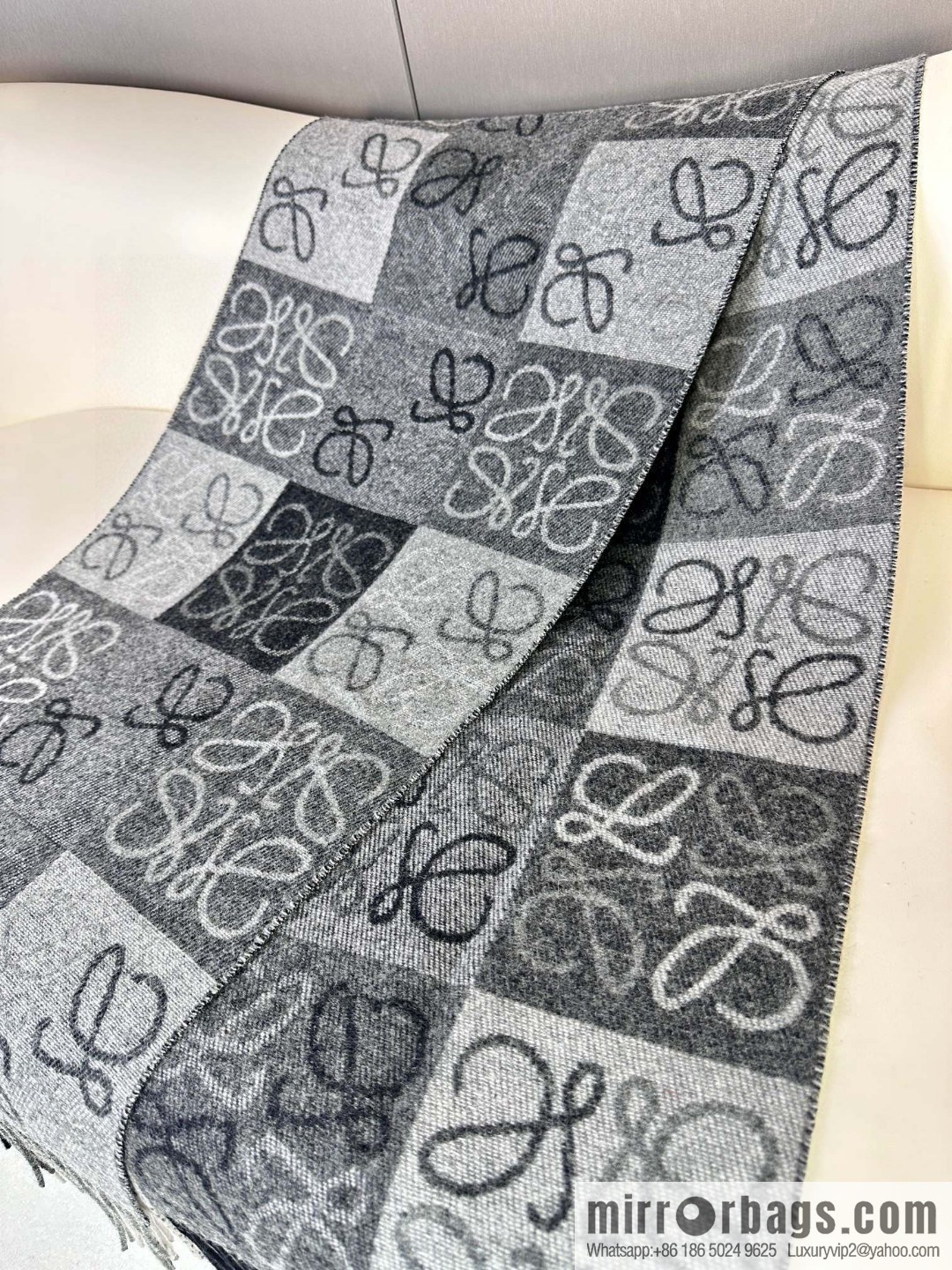 LOEWE's new two-color checkerboard, wool cashmere, scarf