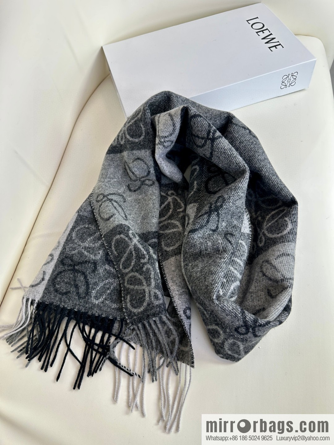 LOEWE's new two-color checkerboard, wool cashmere, scarf