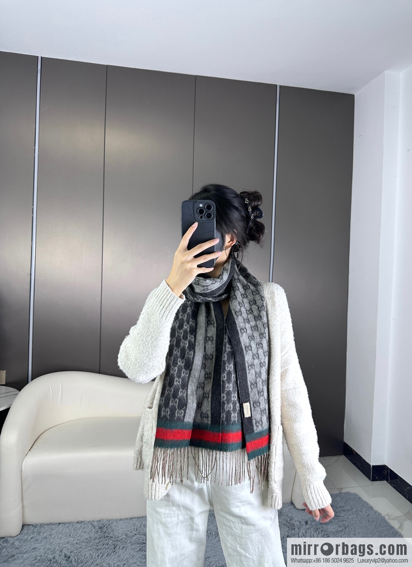 GUCCI Gucci 2023 new GG letter elements, men's scarf