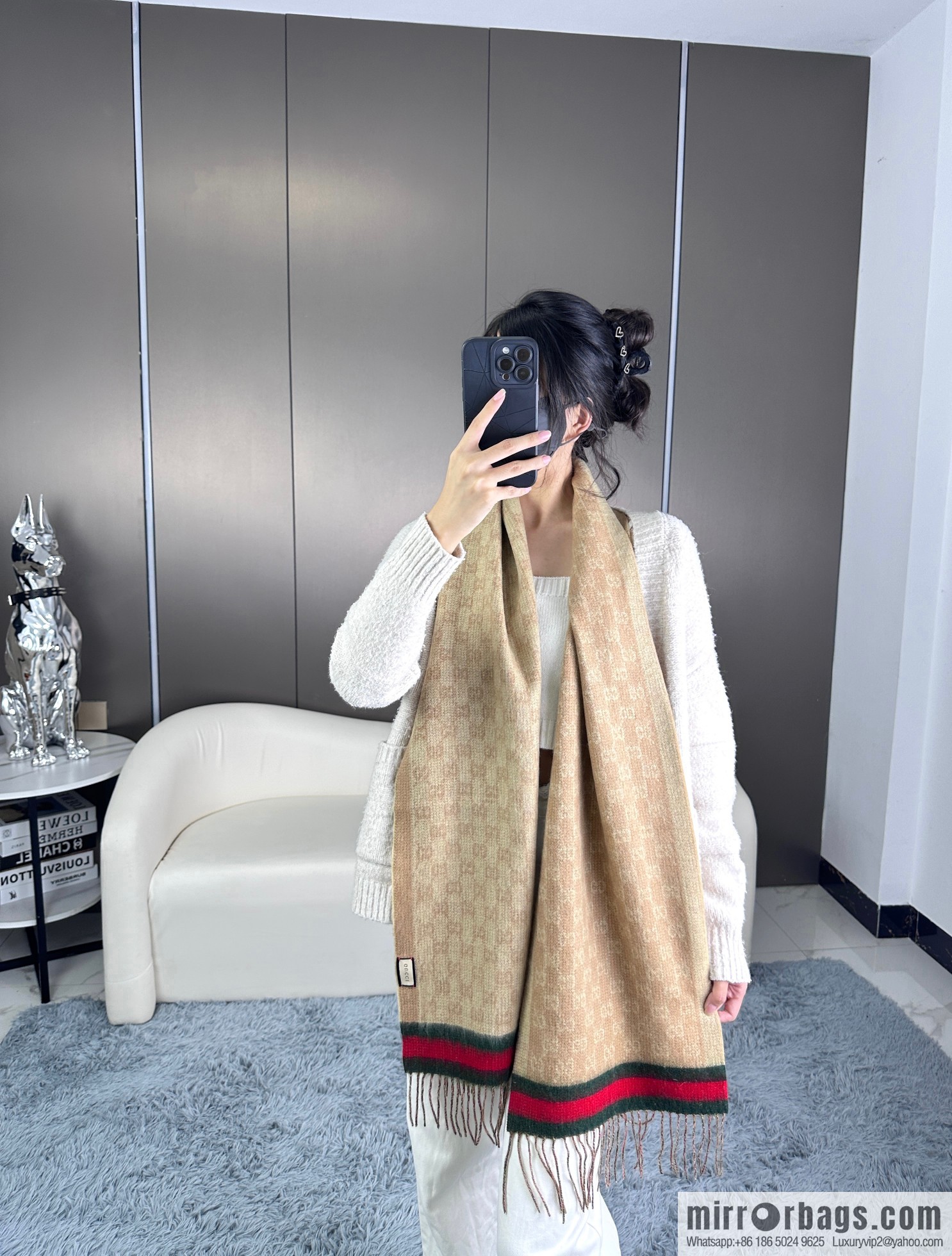 GUCCI Gucci 2023 new GG letter elements, men's scarf