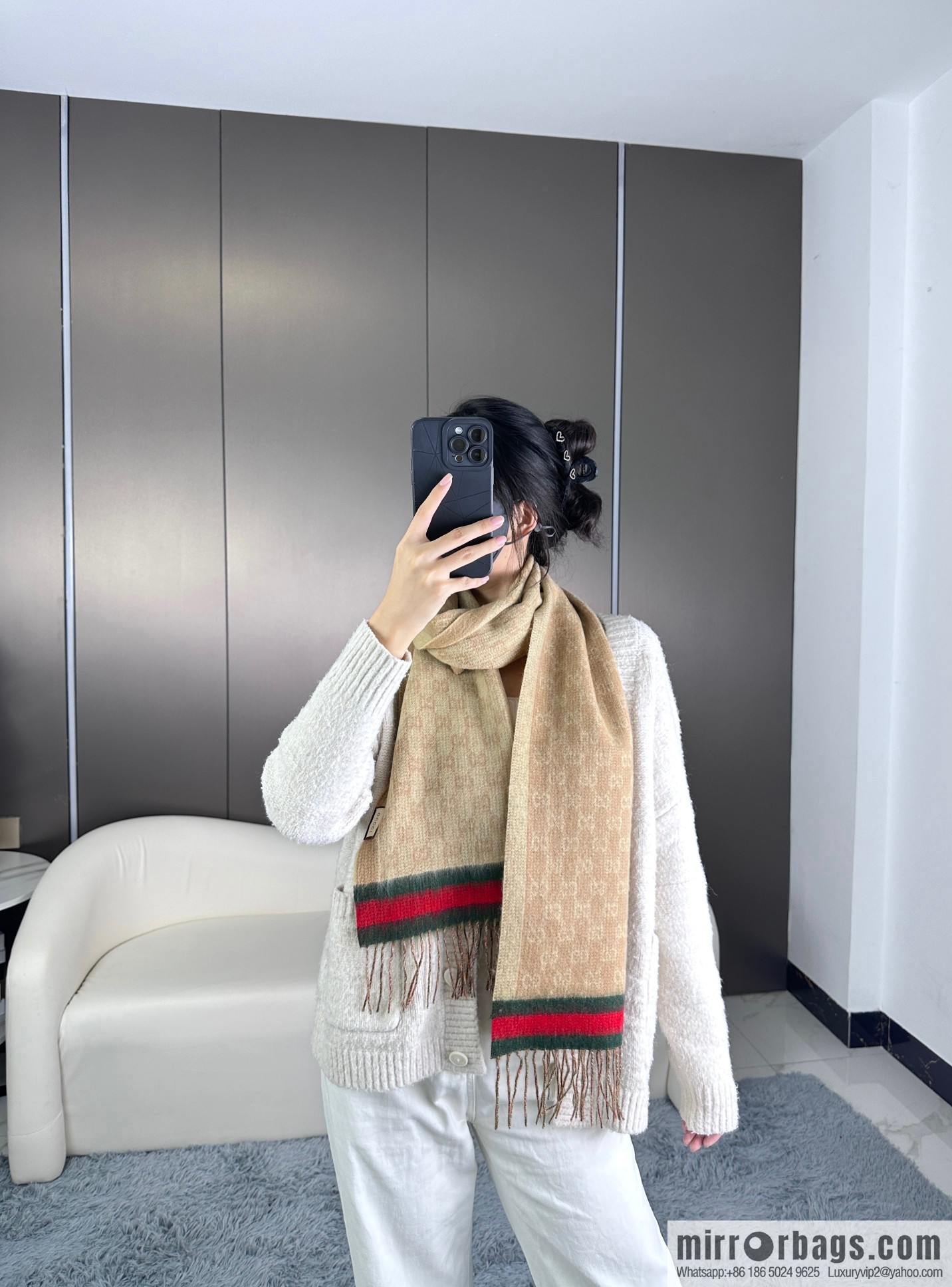 GUCCI Gucci 2023 new GG letter elements, men's scarf