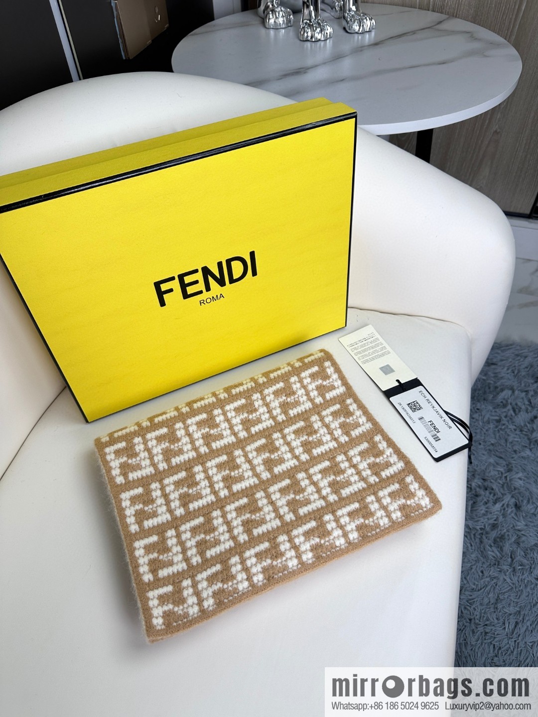 FENDI FF pattern design jacquard knitted cashmere scarf