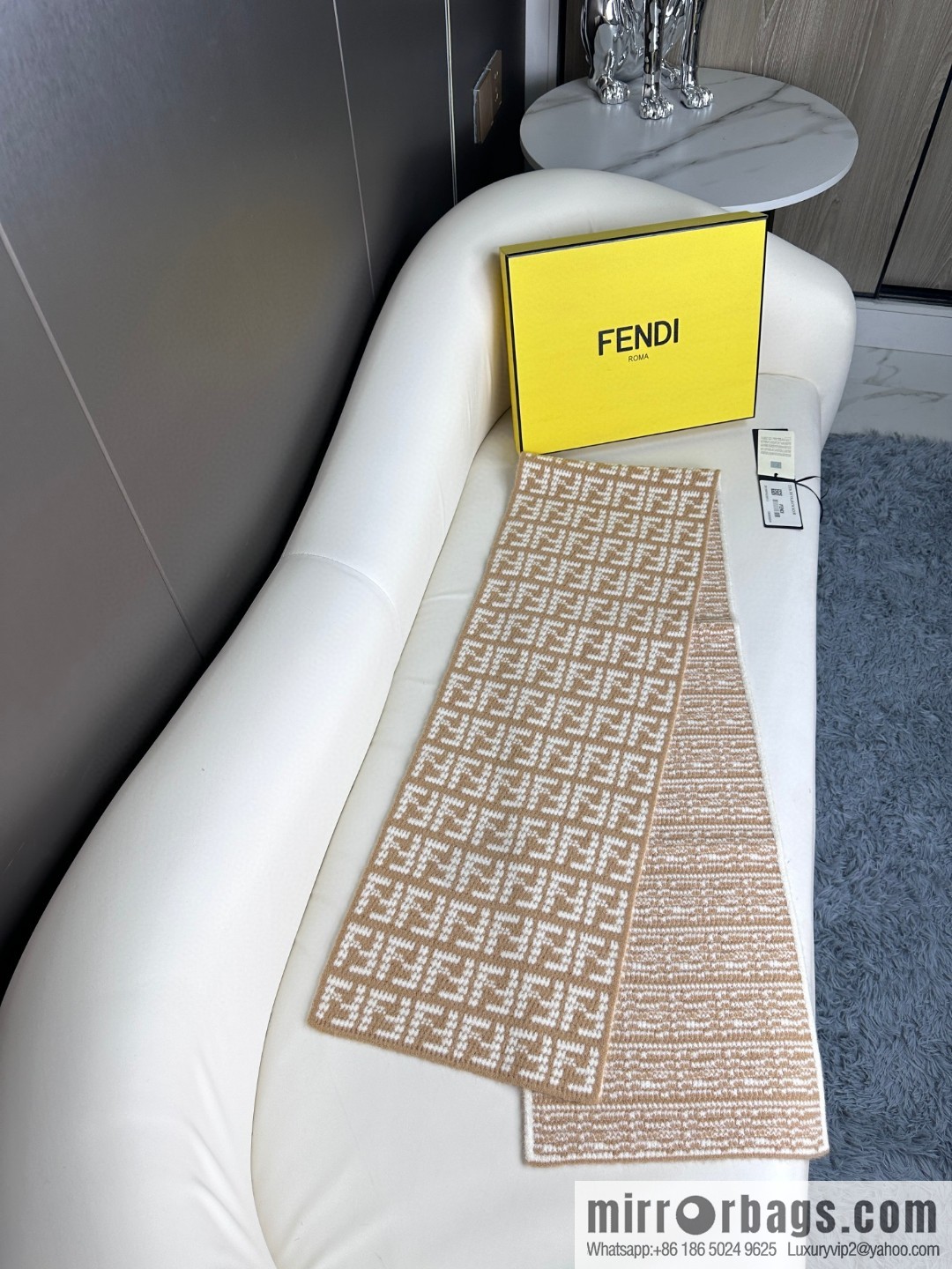 FENDI FF pattern design jacquard knitted cashmere scarf