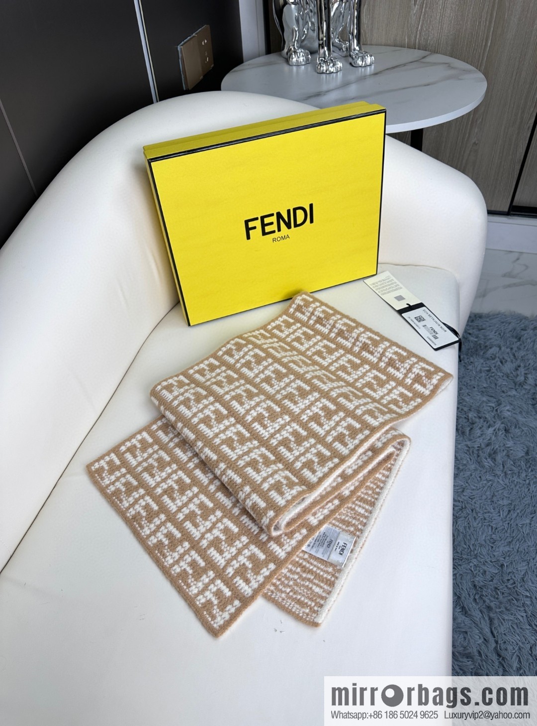 FENDI FF pattern design jacquard knitted cashmere scarf