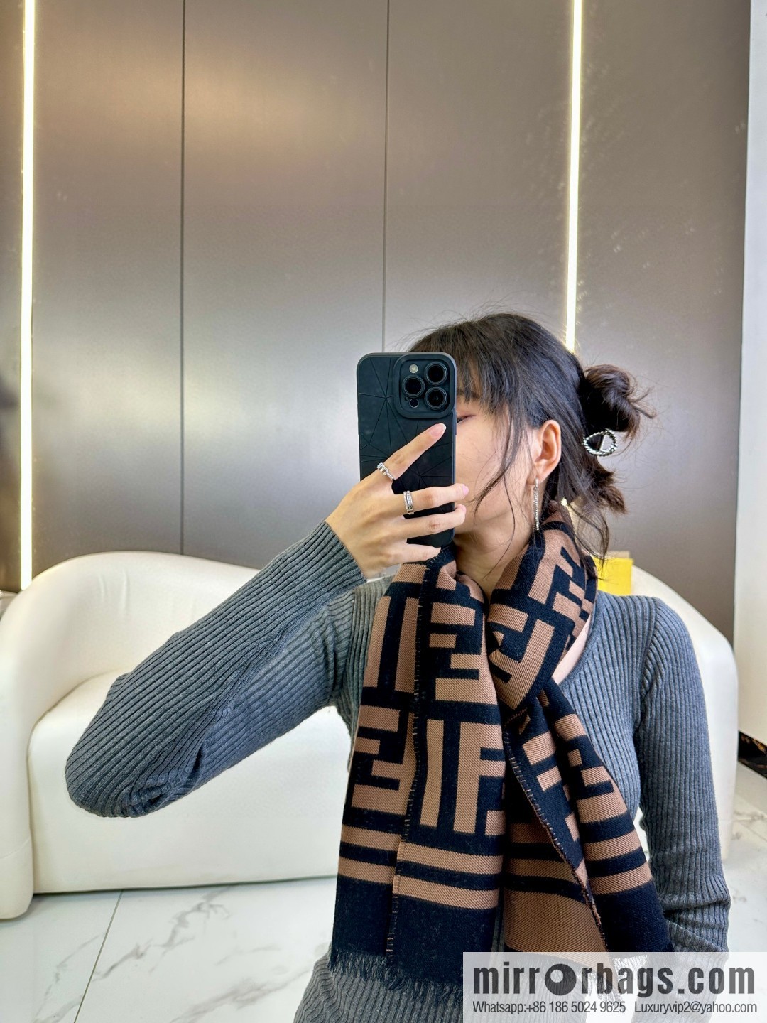 FENDI FF pattern wool scarf