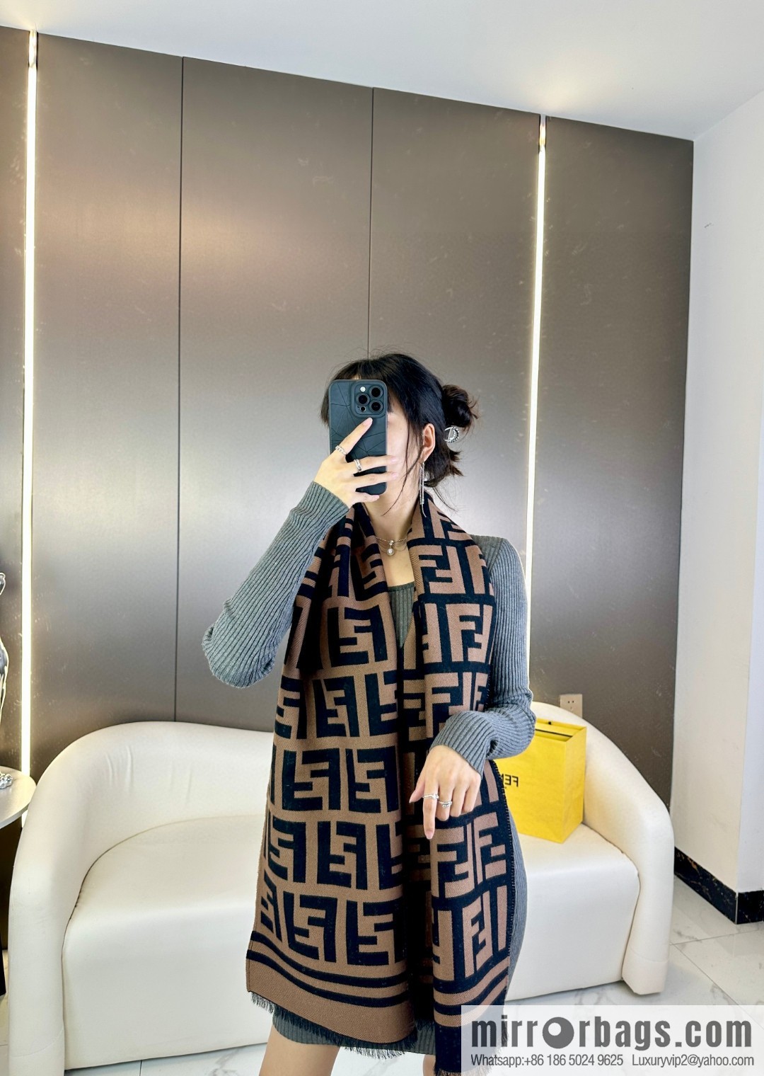 FENDI FF pattern wool scarf