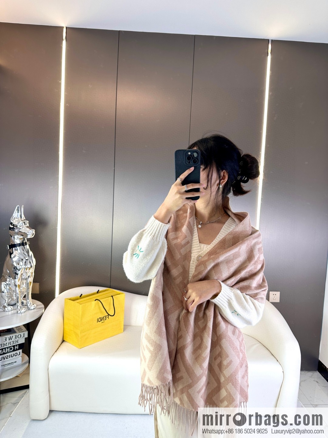 FENDI double F fringed cashmere towel
