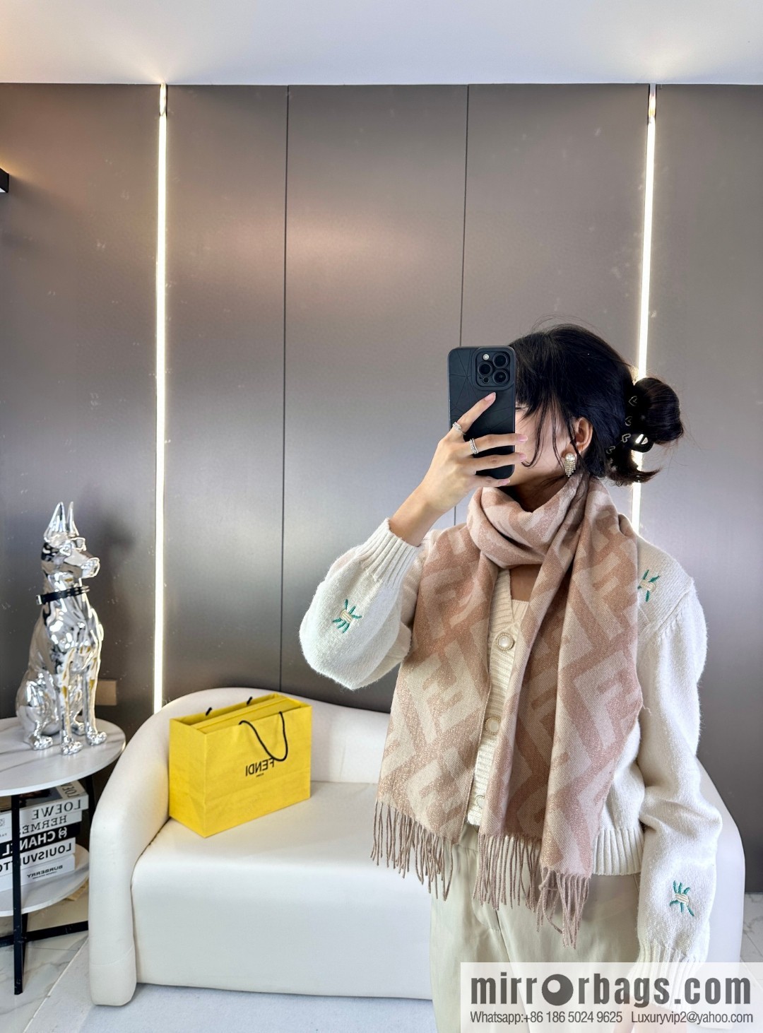 FENDI double F fringed cashmere towel
