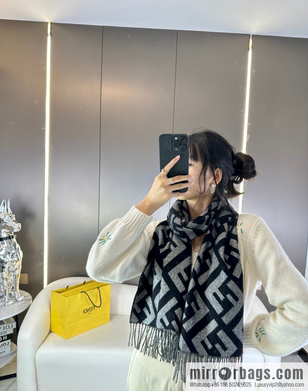 FENDI double F fringed cashmere towel