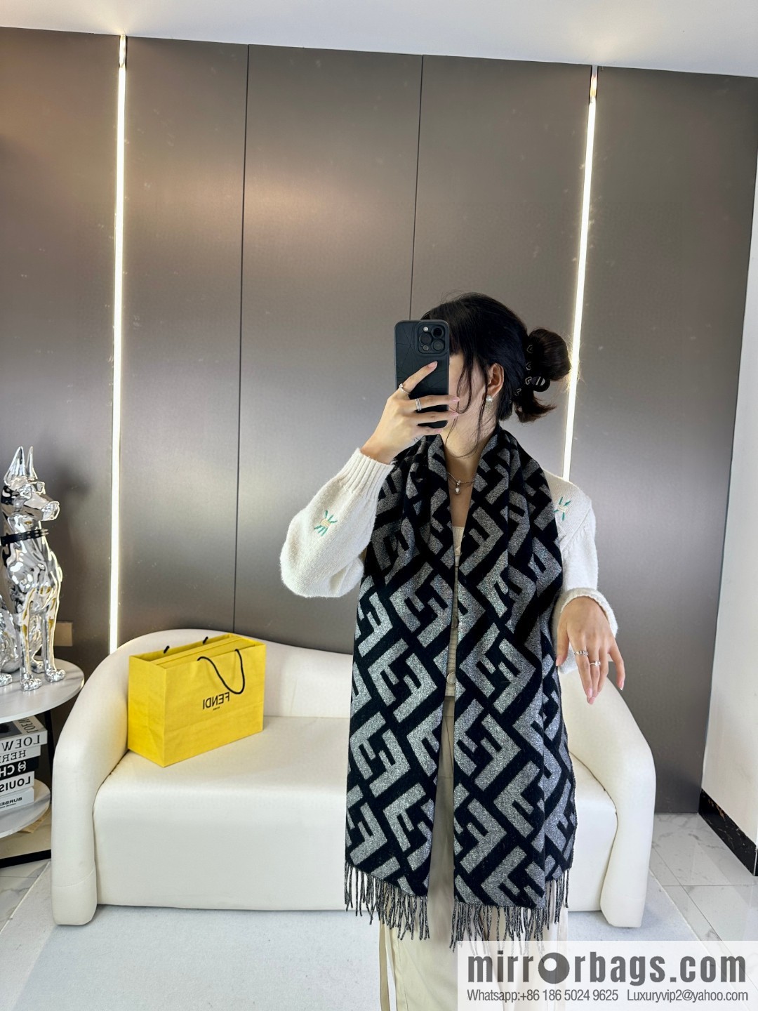FENDI double F fringed cashmere towel