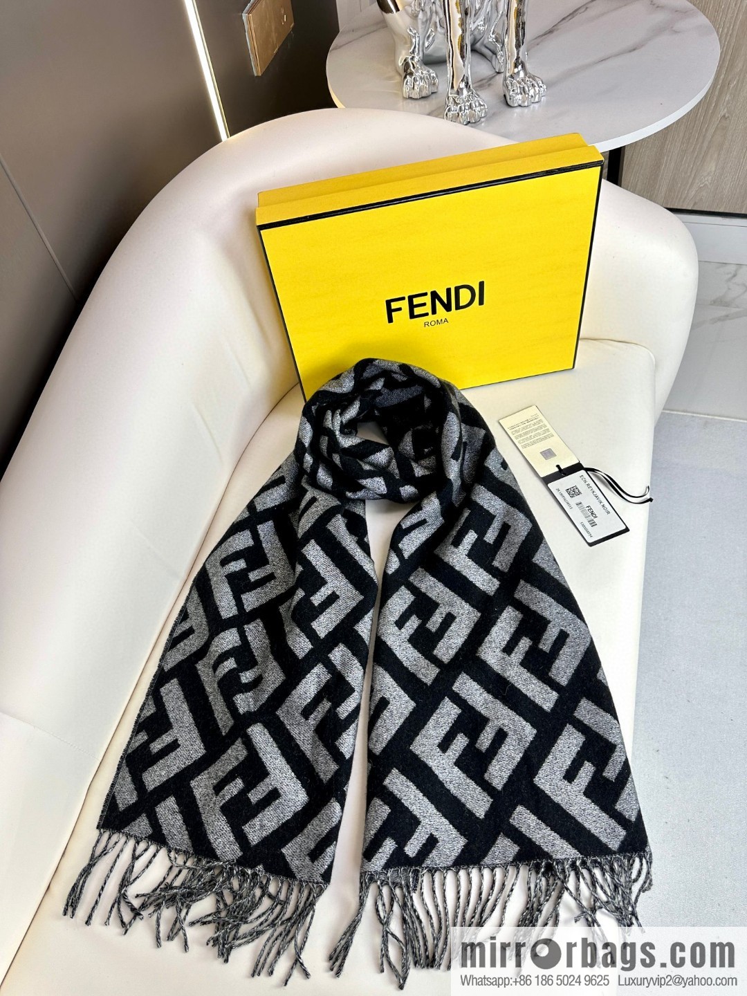 FENDI double F fringed cashmere towel