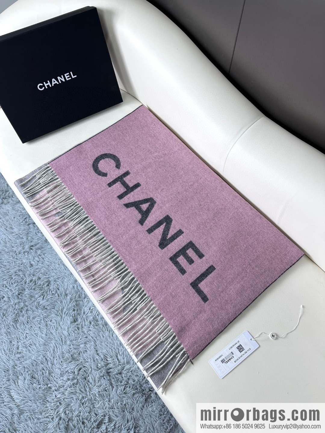 CHANEL cashmere double-sided purple natural color with dark gray over gradual change large shawl