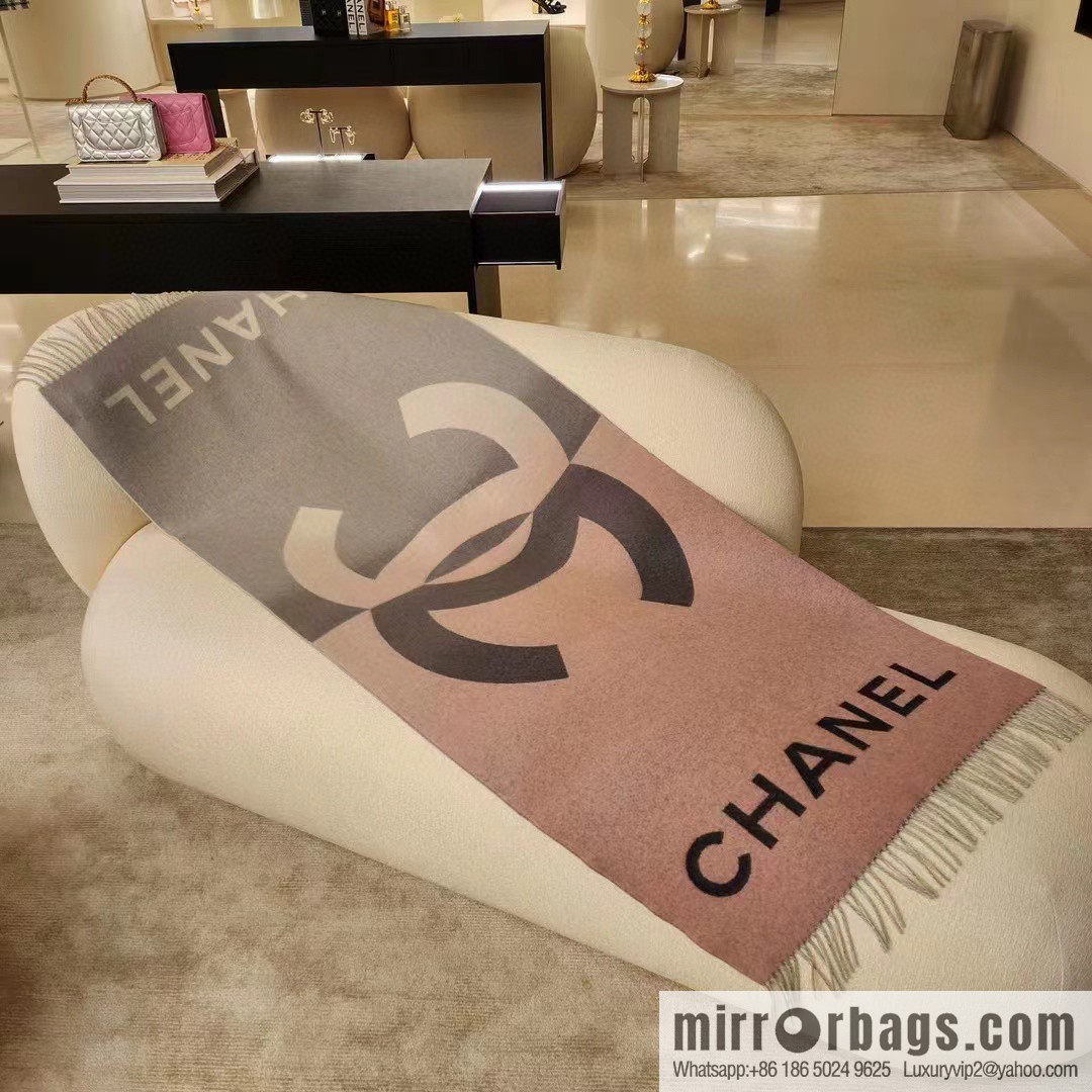 CHANEL cashmere double-sided purple natural color with dark gray over gradual change large shawl
