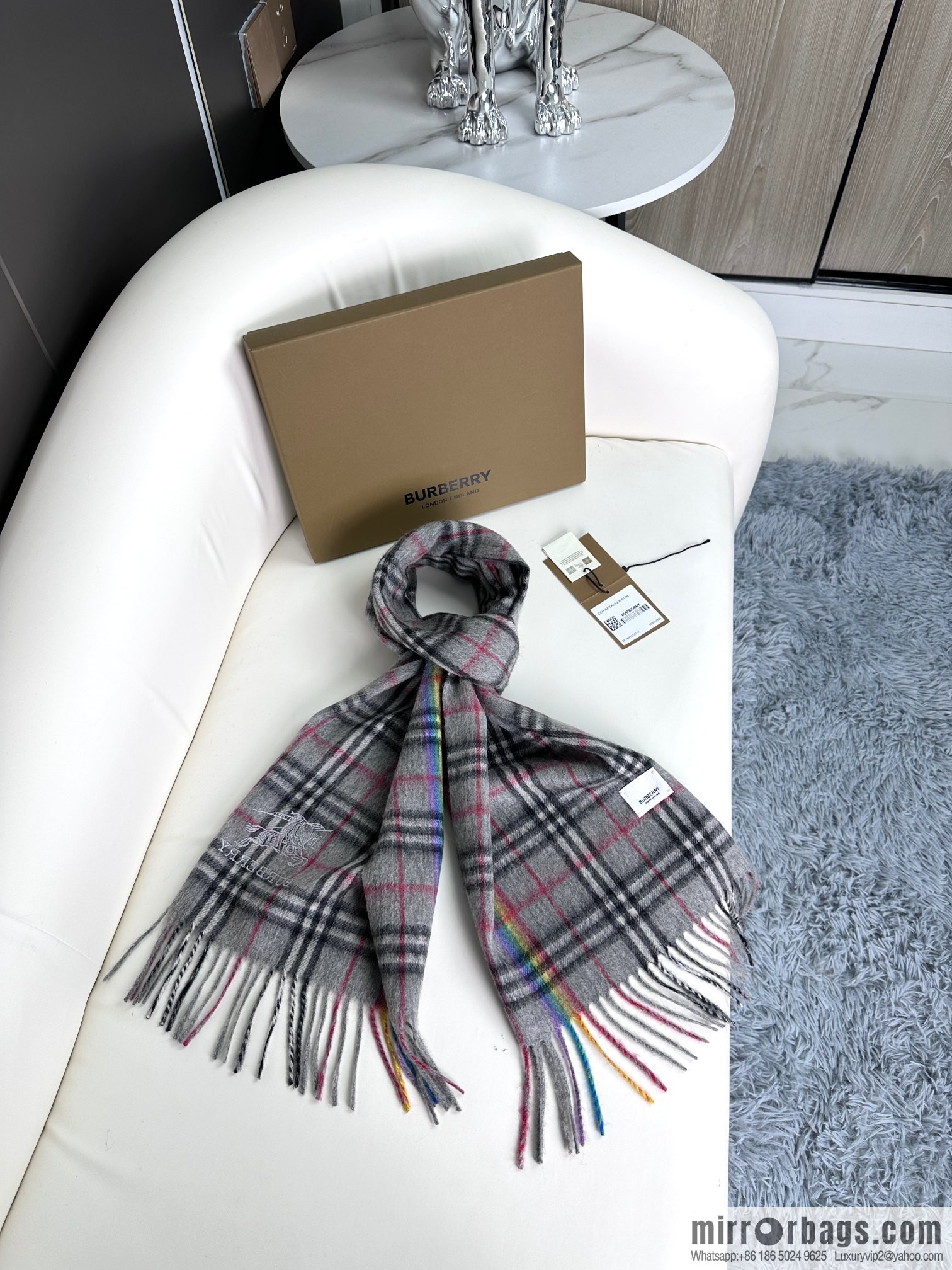 Burberry Scottish Rainbow High-end Pure Cashmere Textured Scarf