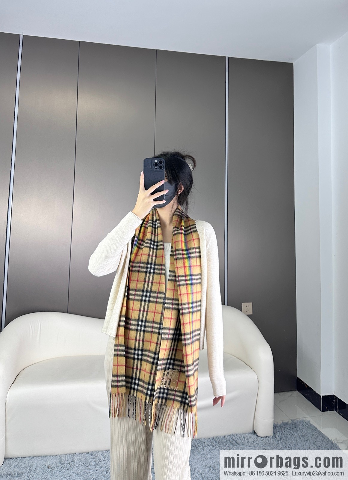 Burberry Scottish Rainbow High-end Pure Cashmere Textured Scarf