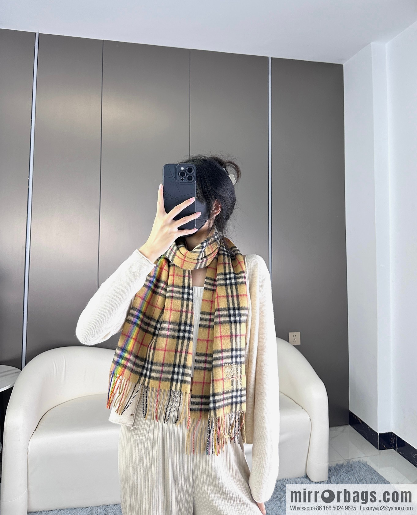 Burberry Scottish Rainbow High-end Pure Cashmere Textured Scarf