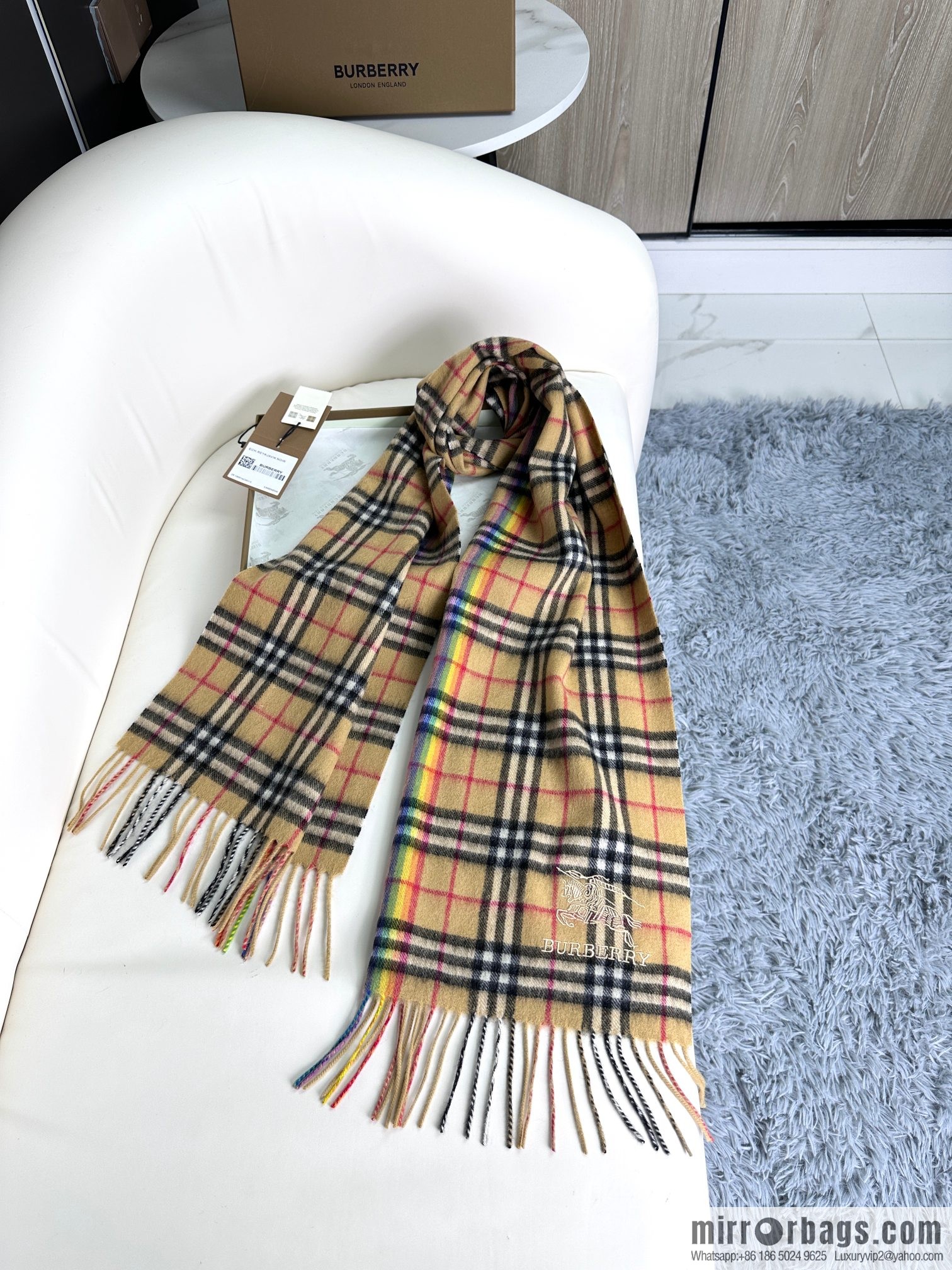 Burberry Scottish Rainbow High-end Pure Cashmere Textured Scarf