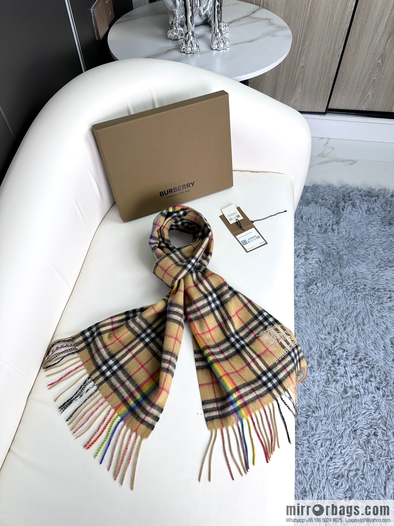 Burberry Scottish Rainbow High-end Pure Cashmere Textured Scarf