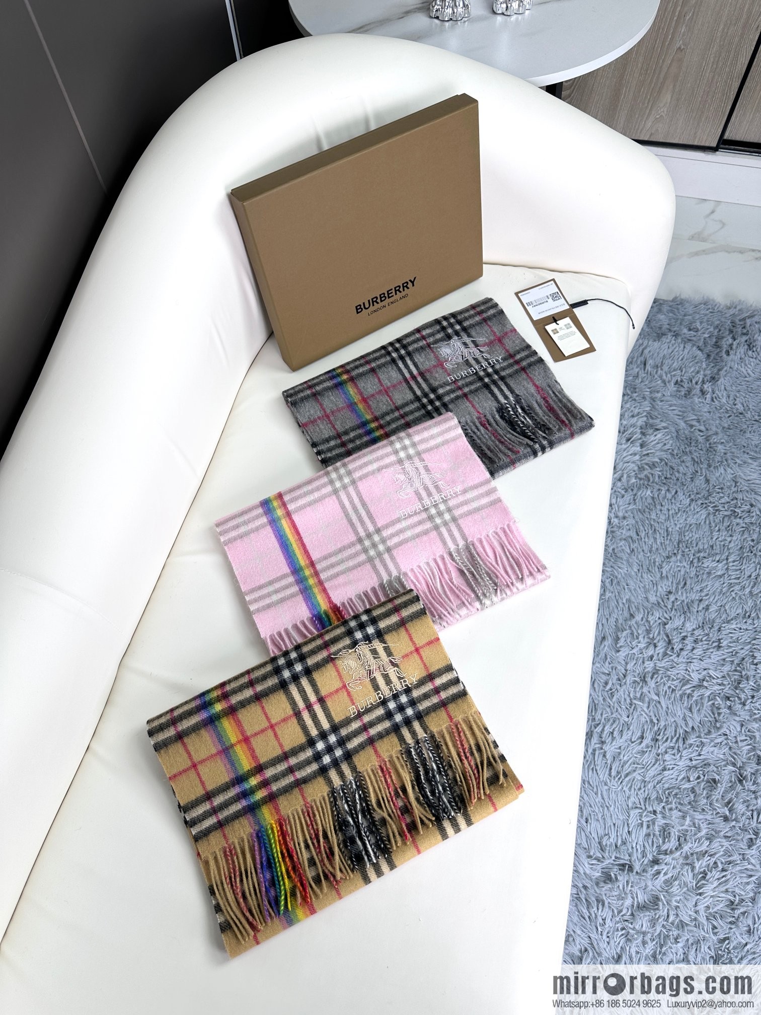 Burberry Scottish Rainbow High-end Pure Cashmere Textured Scarf