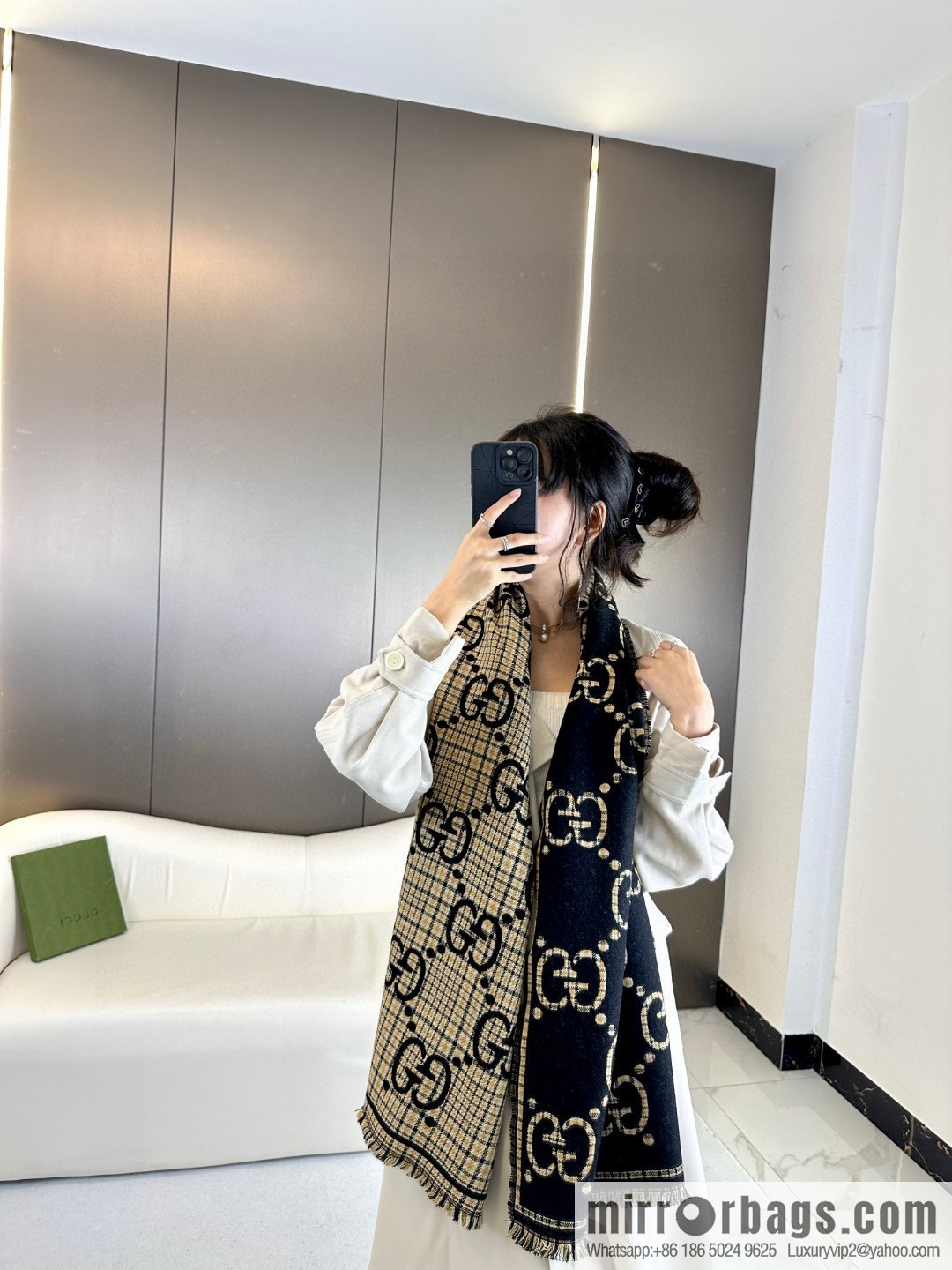 GUCCI GG pattern double-sided jacquard wool scarf