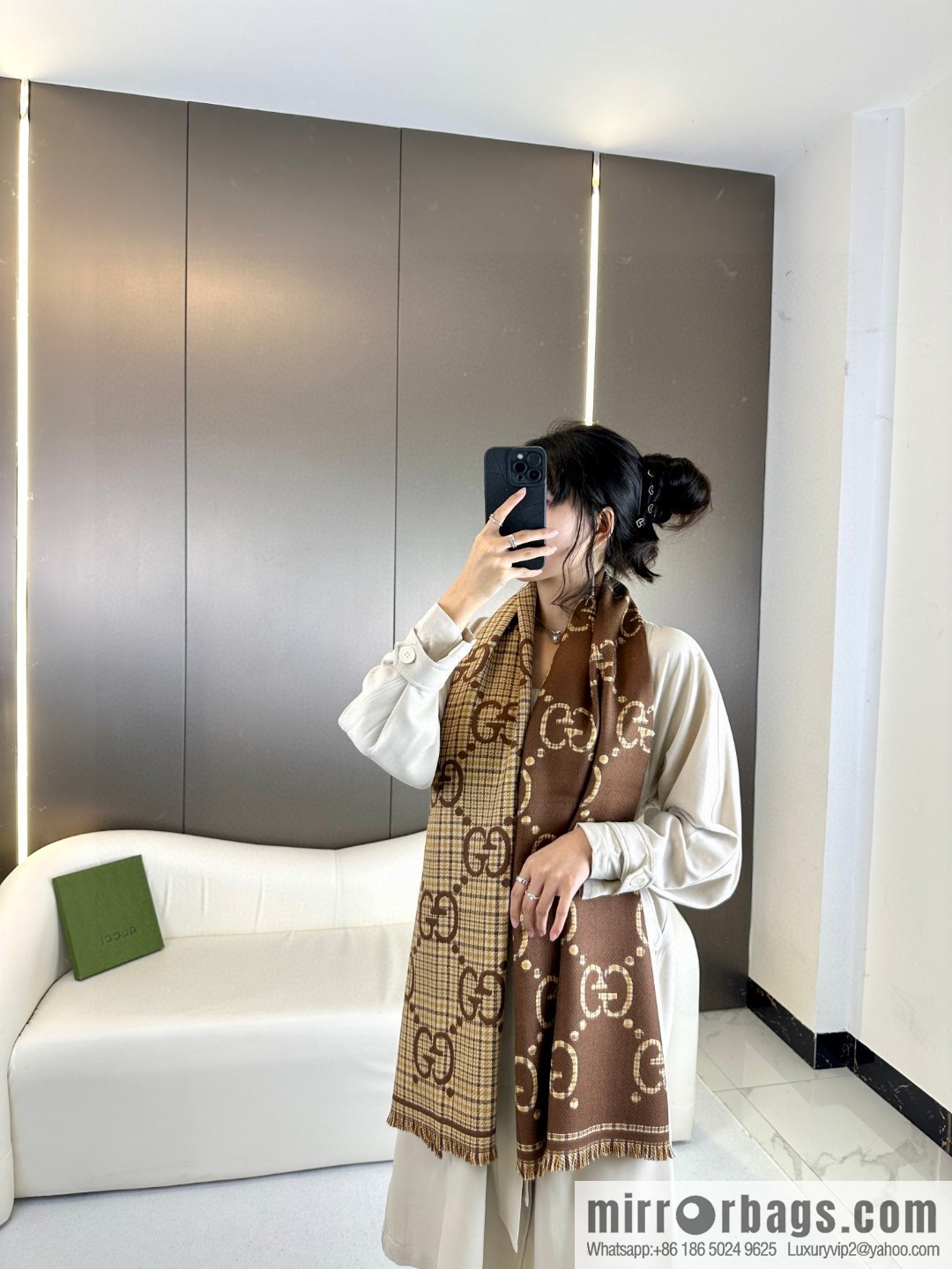 GUCCI GG pattern double-sided jacquard wool scarf