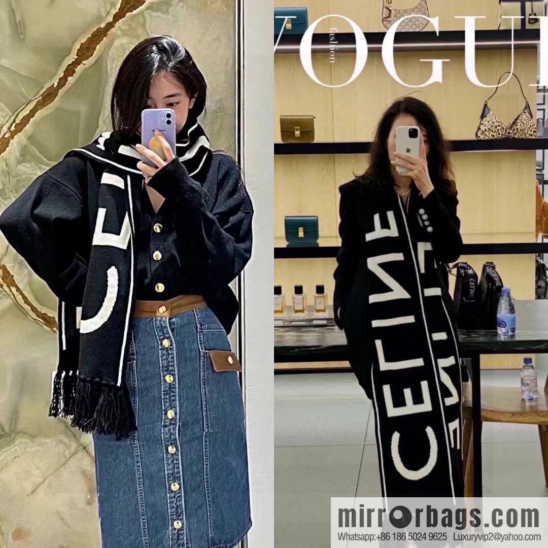 CHANEL imported wool cashmere yarn, black and white scarf