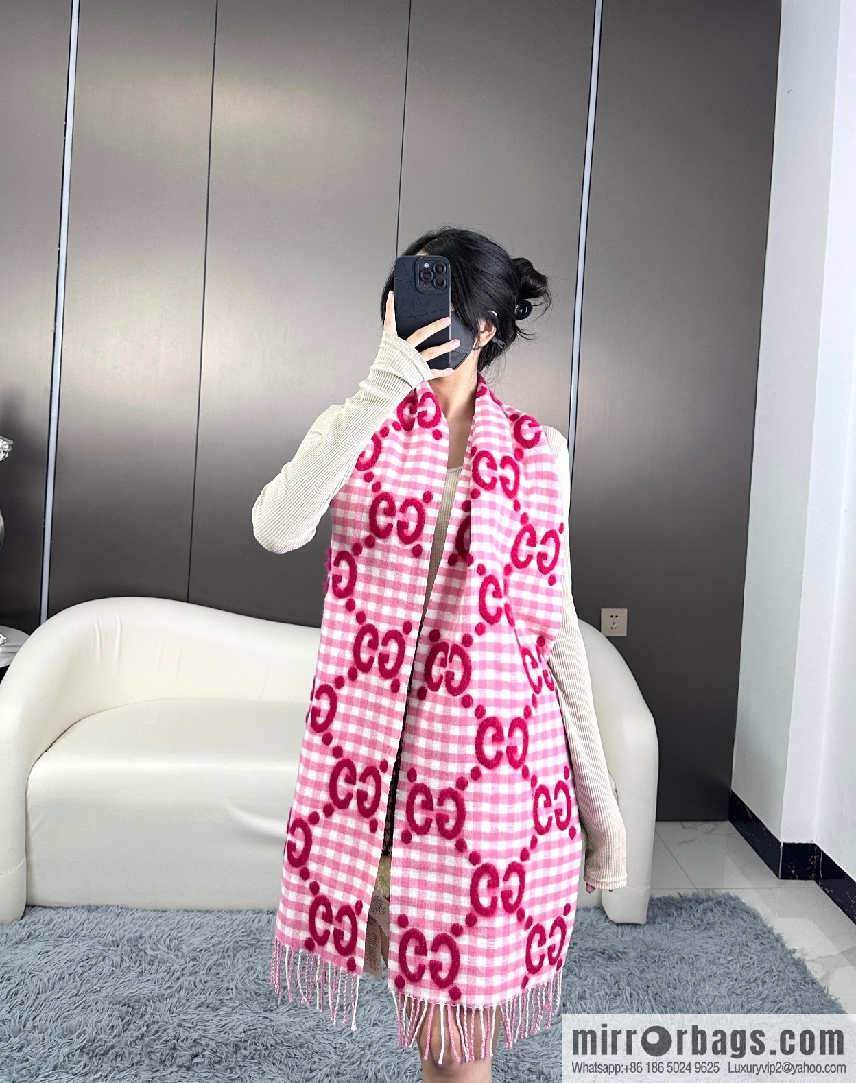 GUCCI double G jacquard cashmere long towel