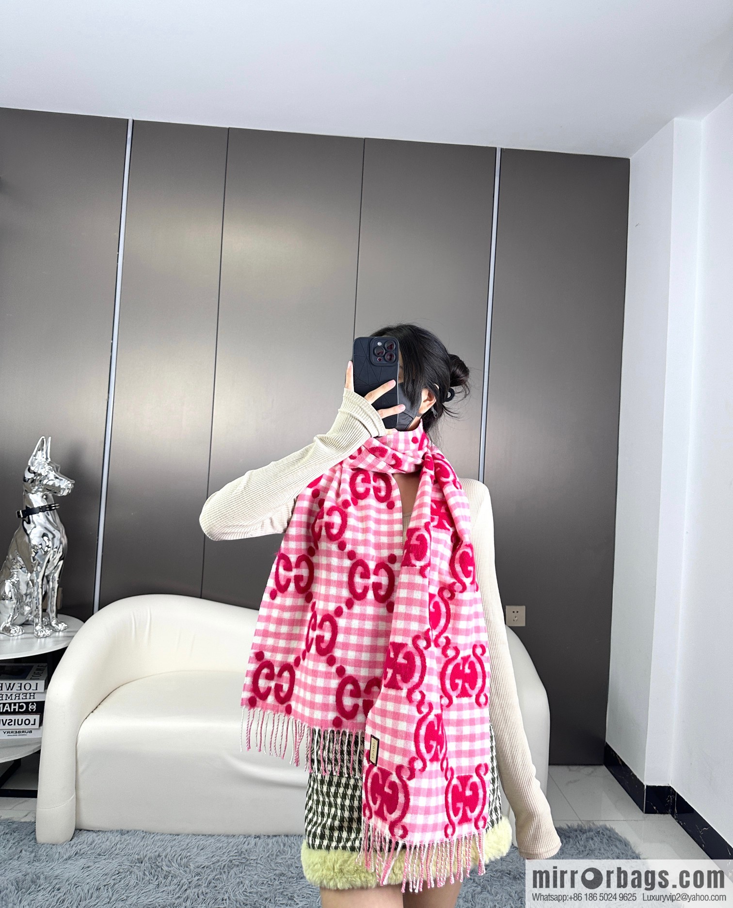GUCCI double G jacquard cashmere long towel